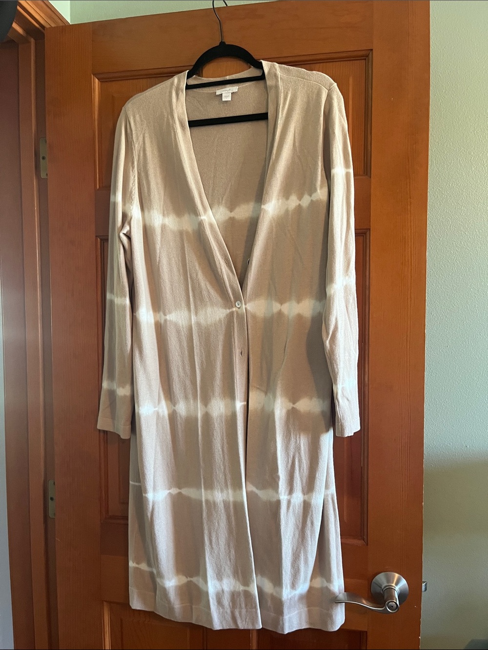 J. Jill Taupe and White Long Tie-Dye Cardigan